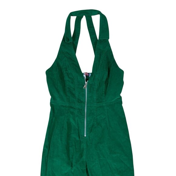 Urban Outfitters Green Corduroy Halter Jumpsuit XS NWT Zip Front Retro Style - Picture 2 of 9